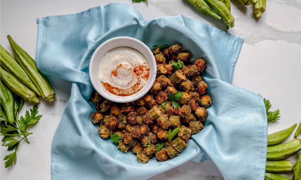 photo of prepared oven-fried okra recipe. 